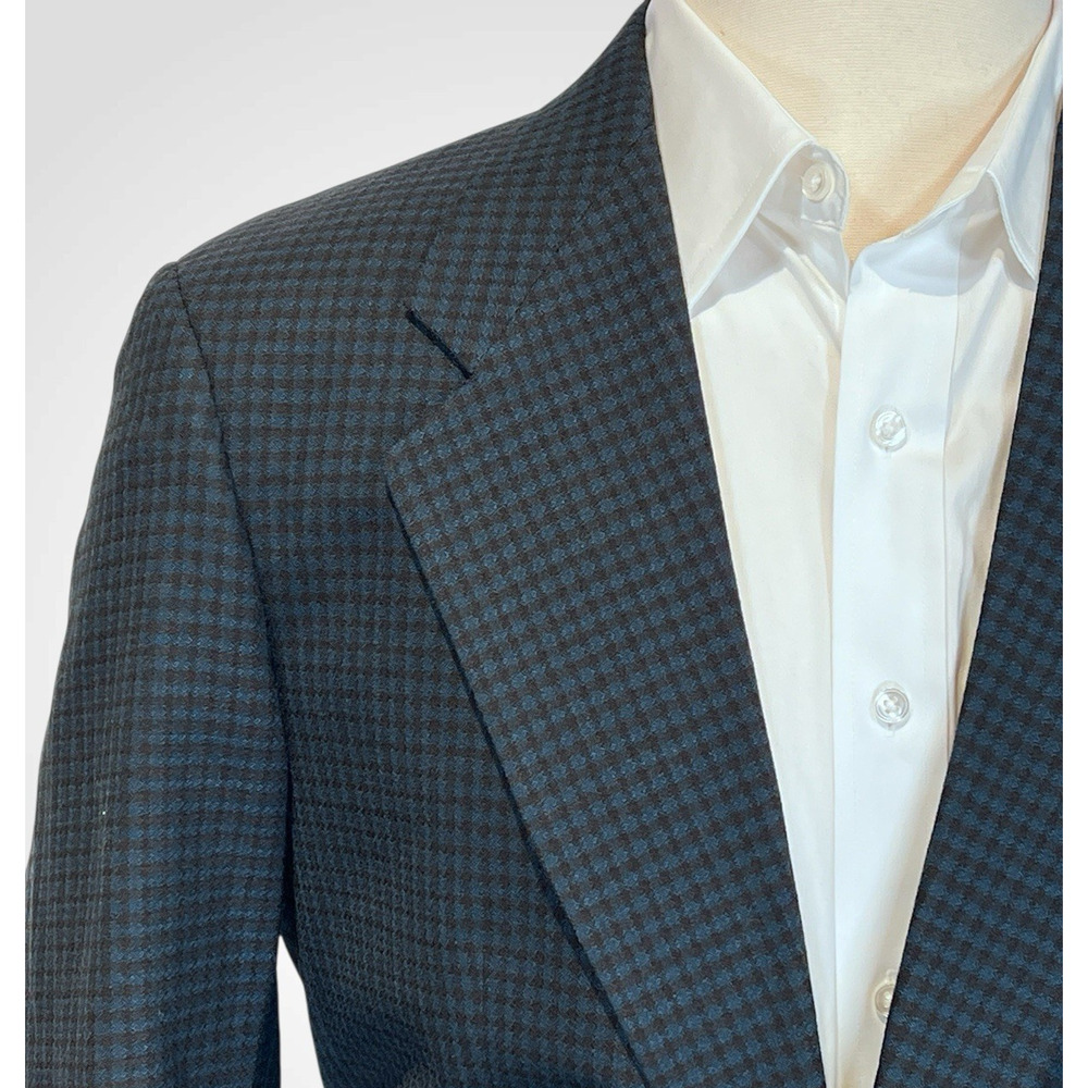 Vtg Givenchy 42L Starlight Blue Cigar Brown Check Plaid Designer Blazer - Picture 6 of 15